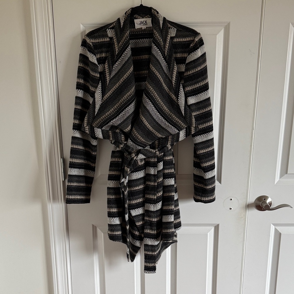 Jack by BB Dakota Crochet Duster Cardigan Black/Tan/Grey Size Medium